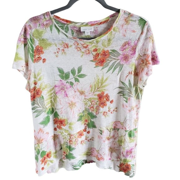 J.Jill Love Linen Women Size SP Floral 100% Linen Tiered Asymmetrical Hem - Picture 1 of 6